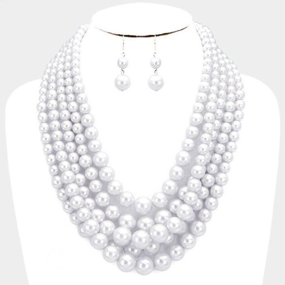 Pearl (faux) White Necklace & Earring Set - Picture 5 of 7